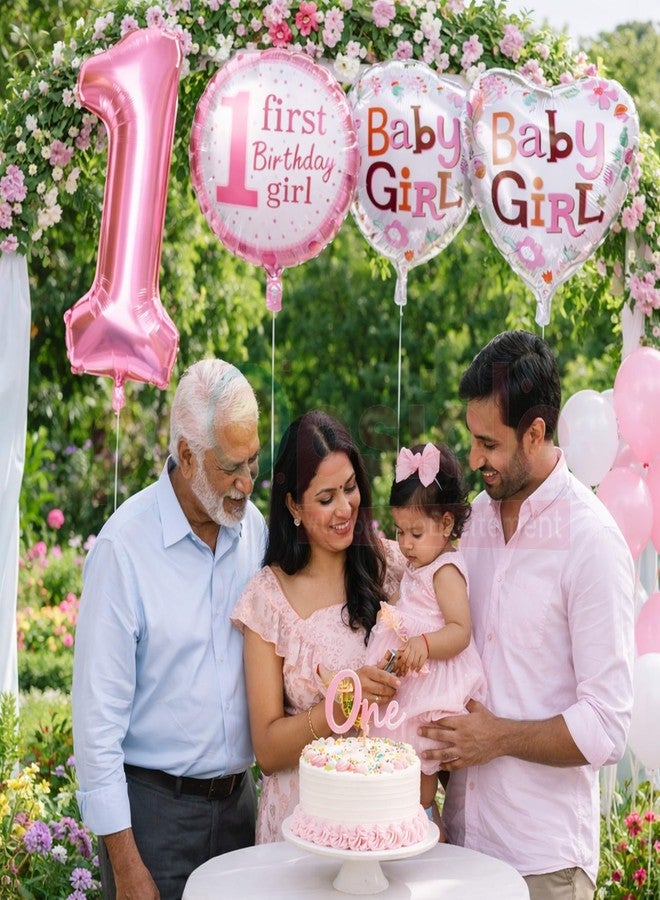 بروبسيكل مجموعة بالونات وردية اللون لتزيين حفلات عيد الميلاد الأول للأطفال من بروبسيكل - باقة بالونات هيليوم أميرة مع رقم الشهر الأول - Image 4